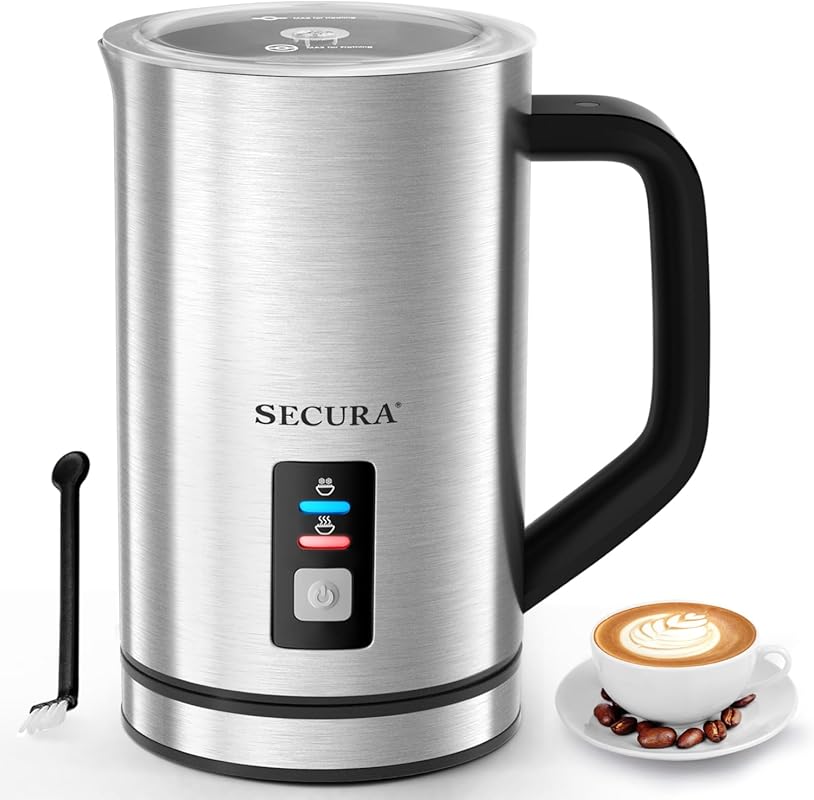Secura Stainless Steel Electric Milk Frother with 8.4oz Capacity, Hot