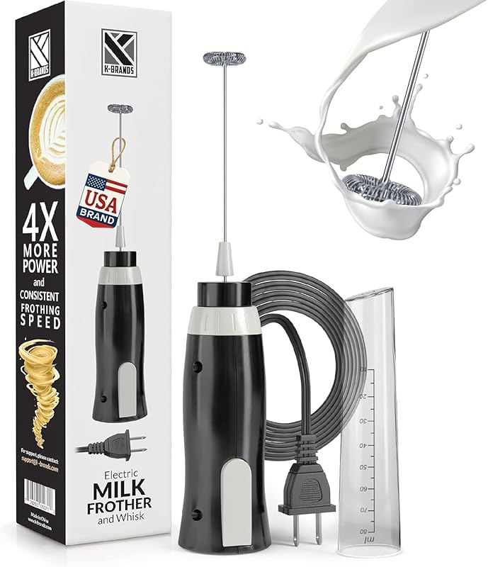 K-Brands Corded Electric Milk Frother Whisk with Powerful Foam Maker f