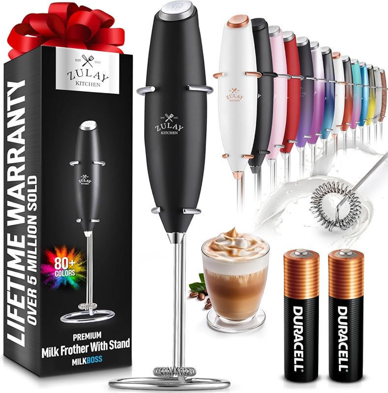 Zulay Kitchen Powerful Handheld Milk Frother with Ultra Fast Electric