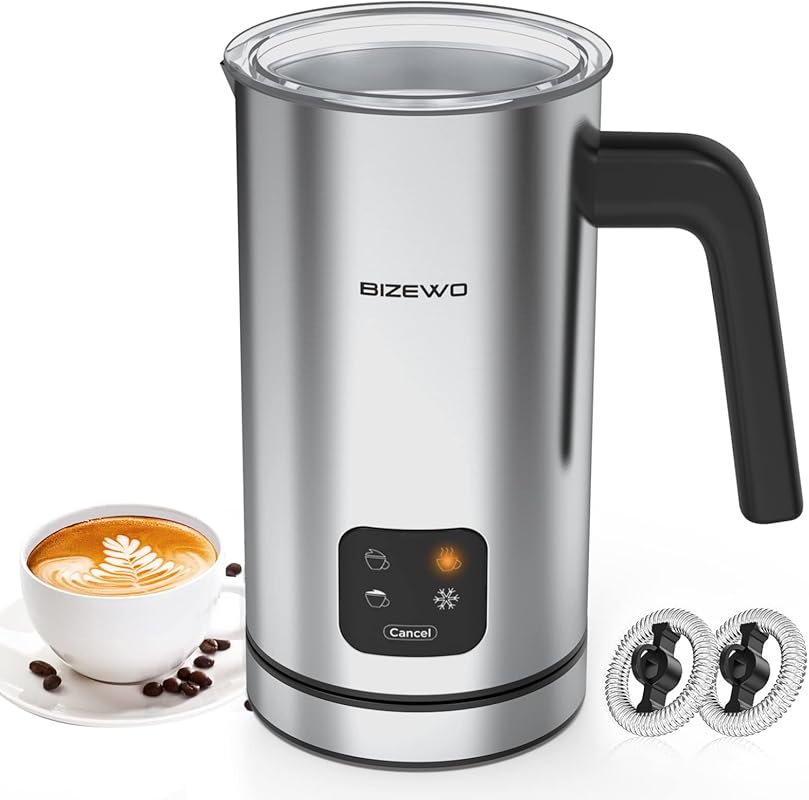 BIZEWO 4-in-1 Electric Milk Frother and Steamer with Touch Screen for 