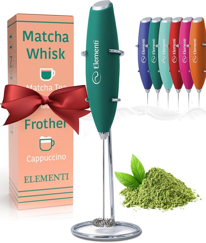 Elementi Electric Matcha Whisk and Frother Set in Emerald Green – Powe