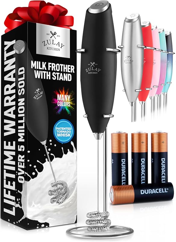 Zulay Kitchen Tornado Triple Whisk Milk Frother with 4 Duracell Batter