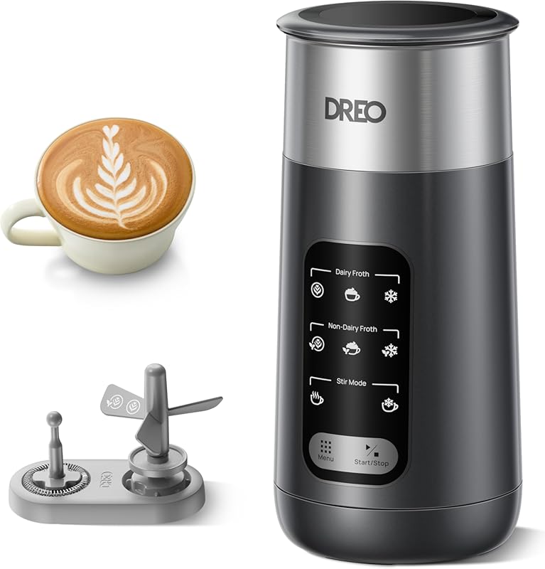 DREO 8-in-1 Stainless Steel Milk Frother with 9oz Capacity, LED Displa