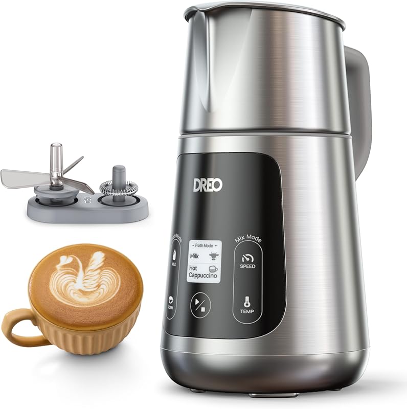 DREO 15oz Electric Milk Frother with LED Display, Dishwasher Safe, and