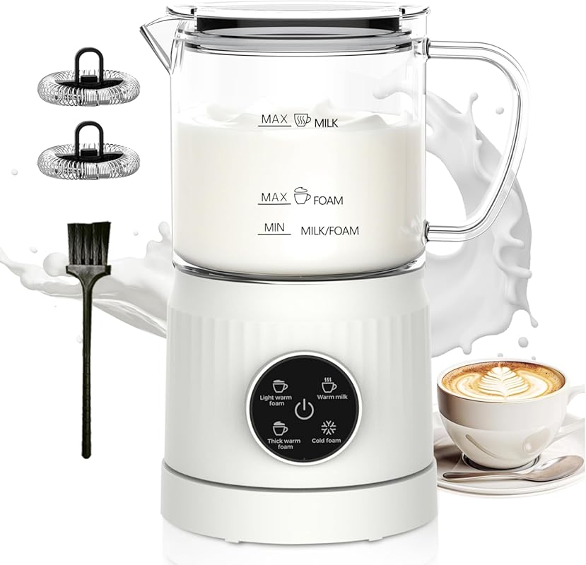 4-in-1 Electric Milk Frother and Steamer with LED Touch Screen and Cer