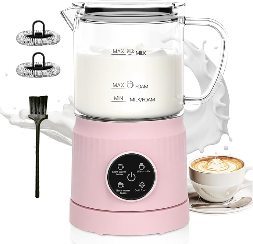 4-in-1 Electric Milk Frother with LED Touch Screen, Non-Stick Bottom, 