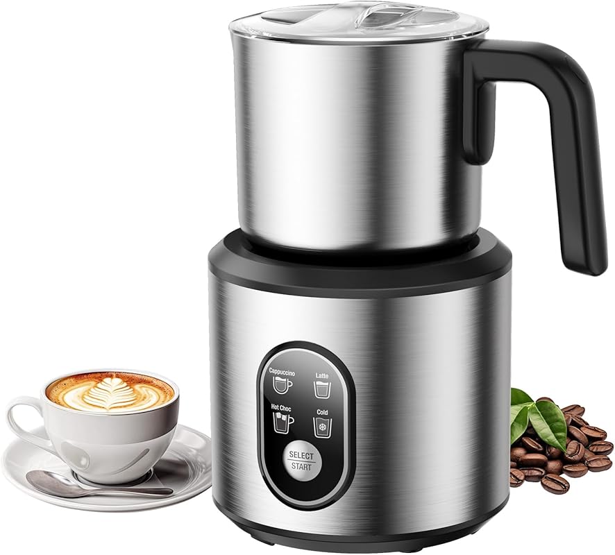 4-in-1 Automatic Milk Frother and Steamer with Heating, 24oz Detachabl