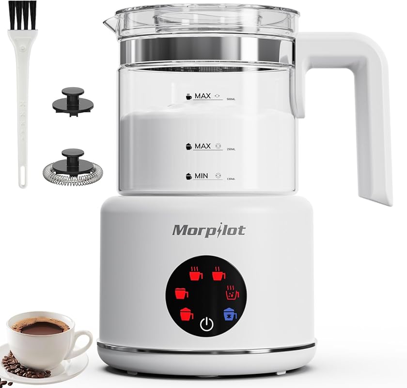 Large 500ml Electric Milk Frother and Steamer with 6 Functions, Dishwa